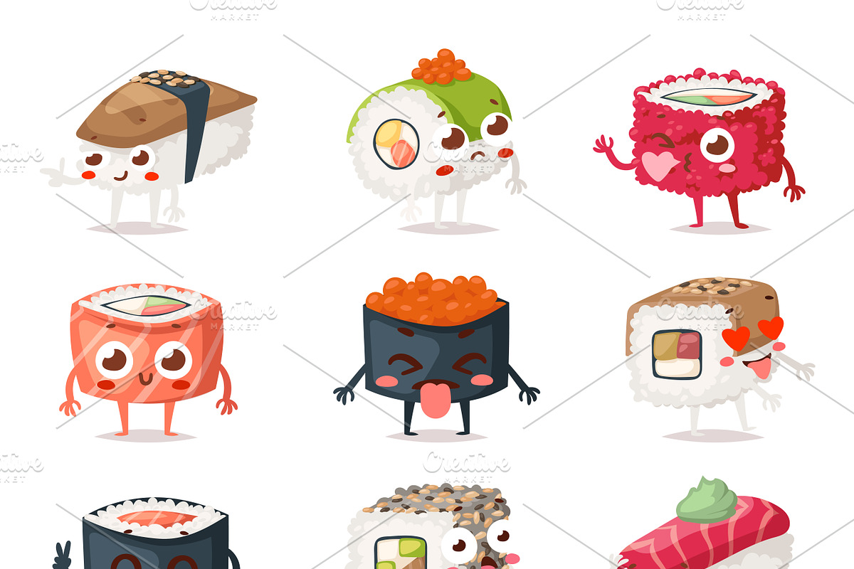 Sushi characters vector set in Illustrations - product preview 8