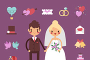 Bride groom wedding vector set