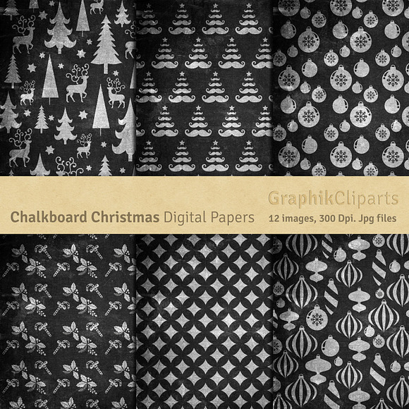 Chalkboard Christmas Digital Papers in Textures - product preview 1