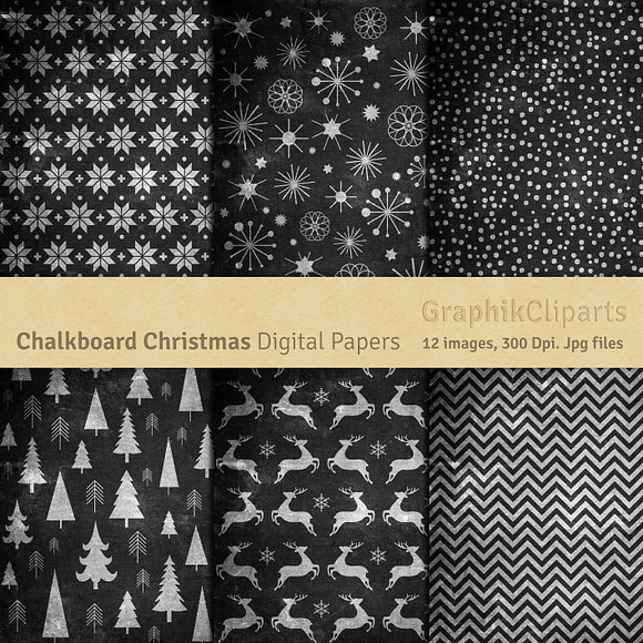 Chalkboard Christmas Digital Papers in Textures - product preview 2
