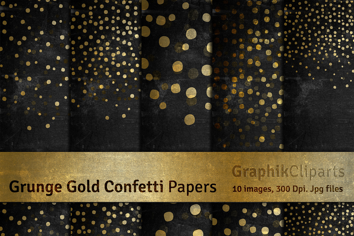 Grunge Gold Confetti Digital Papers in Textures - product preview 8