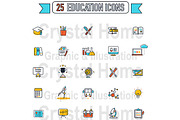 Flat line Education color icon set