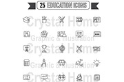 Flat line Education black icon set