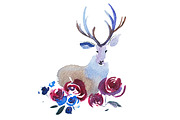 Deer head with a bouquet of flowers