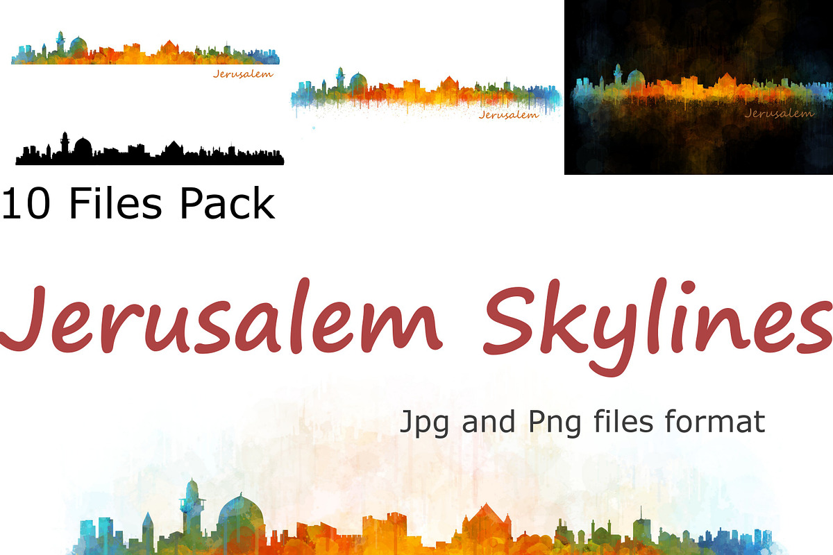 10x files Pack Jerusalem Skylines in Illustrations - product preview 8
