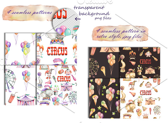 Circus, watercolor collection in Illustrations - product preview 3