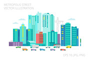 Cars in the city. Metropolis street.