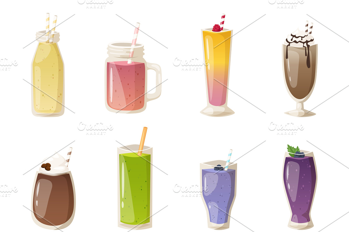 Smoothies drinks glasses vector set in Illustrations - product preview 8
