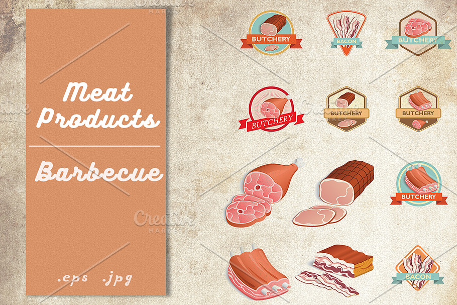Beef and pork barbecue meat vector in Illustrations - product preview 8