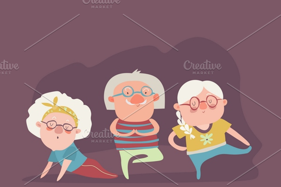 Senior people doing yoga exercise in Illustrations - product preview 8