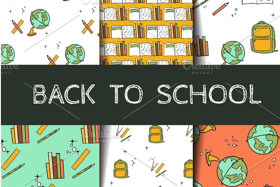 Back to school seamless patterns set in Illustrations - product preview 8