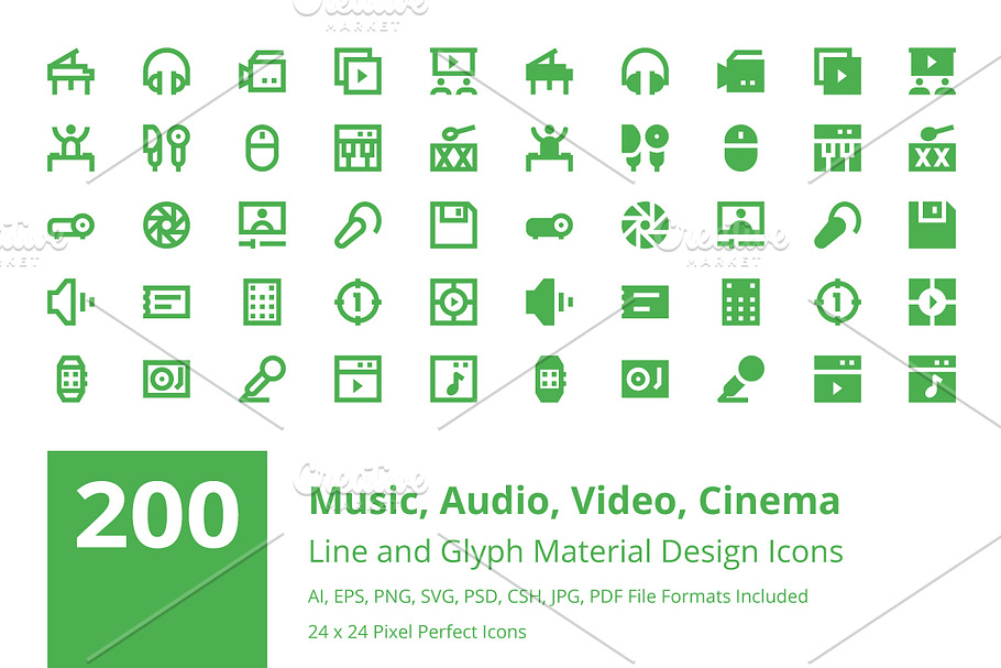 200 Multimedia Material Design Icons in Graphics - product preview 8