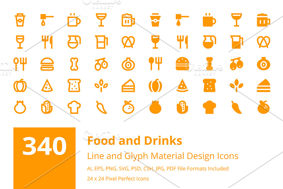 340 Food and Drinks Material Icons