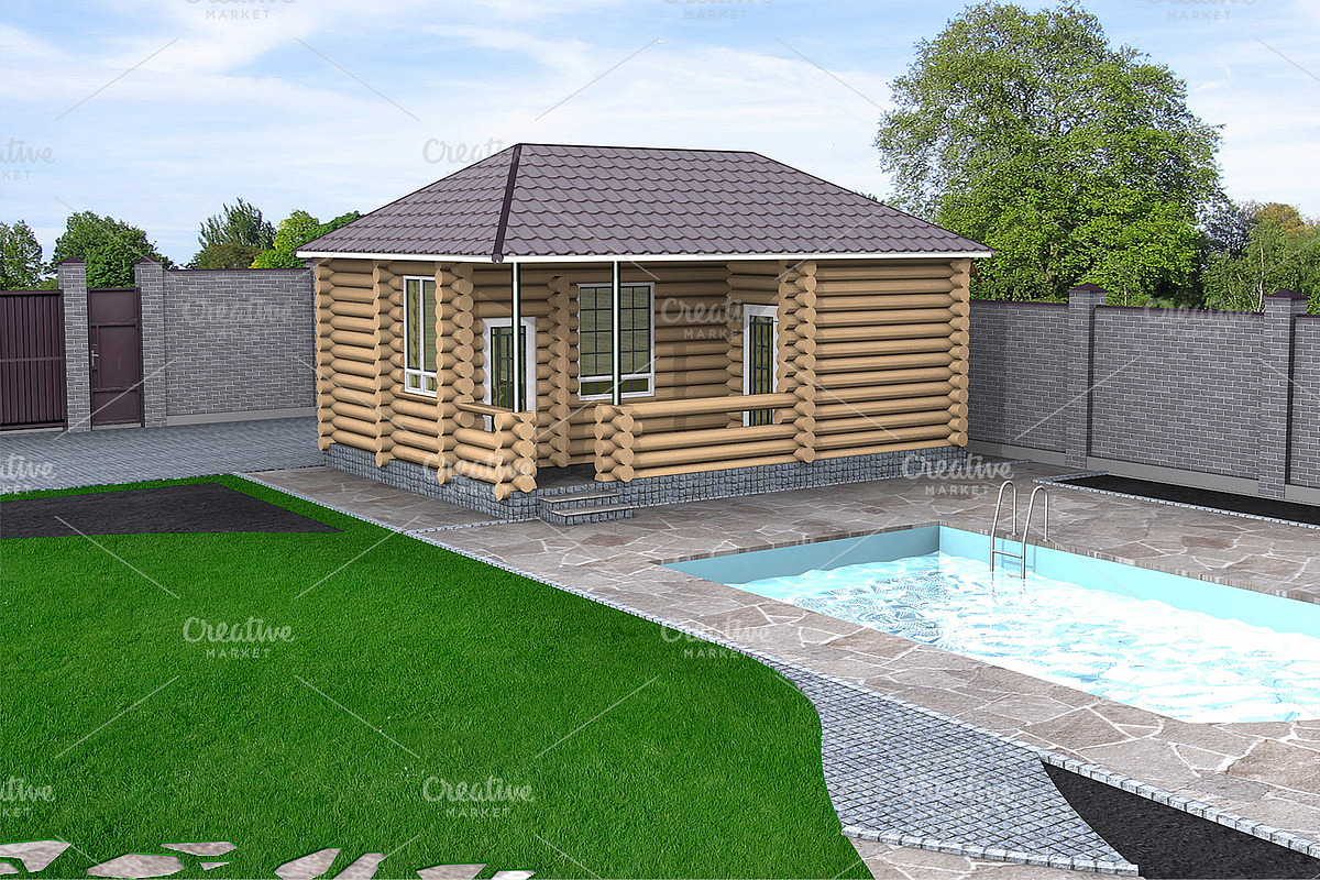 View of the log cabin, 3d render in Illustrations - product preview 8