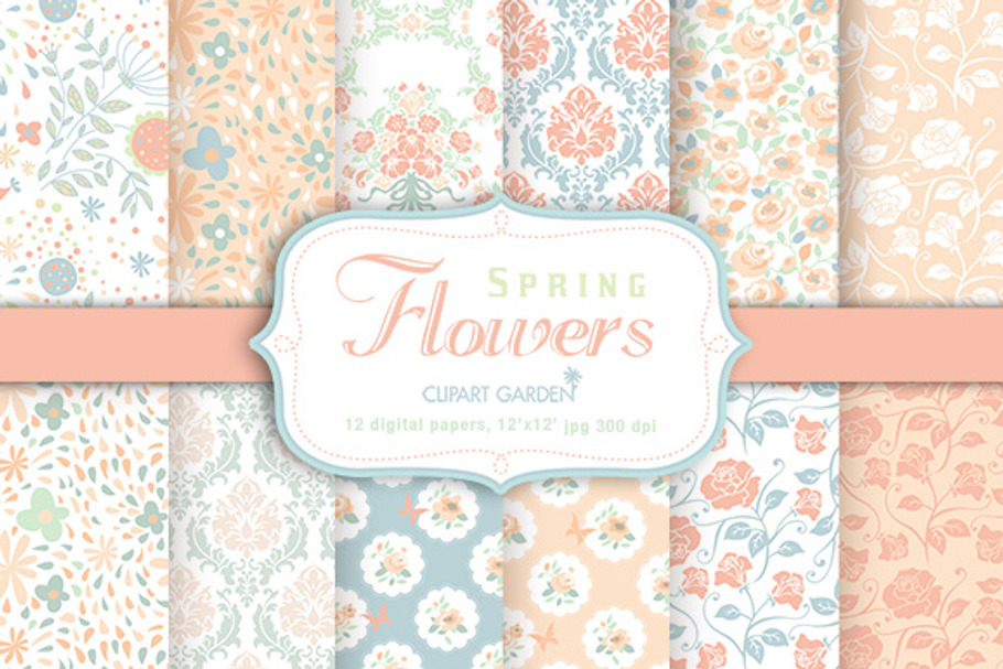 Spring floral romantic papers pack