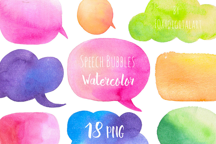 Watercolor Speech Bubbles Set  in Illustrations - product preview 8