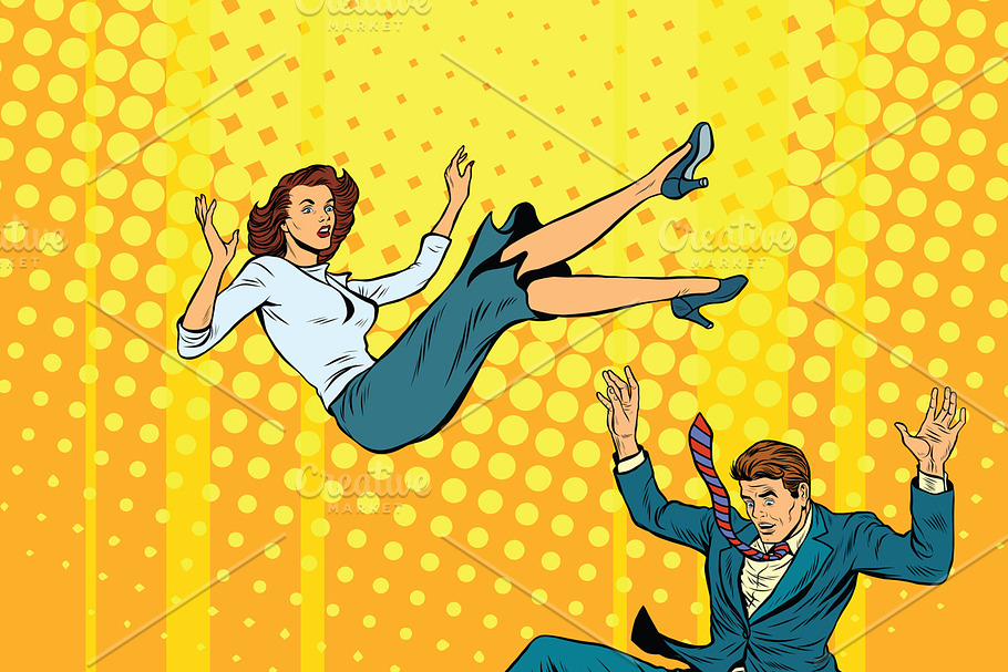 Business man and woman falling down