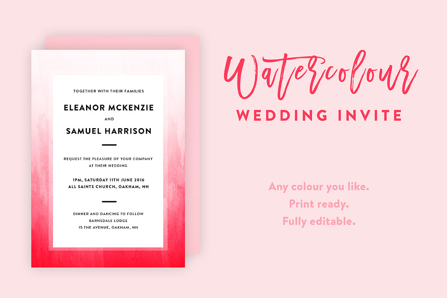 Ombre Watercolor Wedding Invite in Wedding Templates - product preview 8