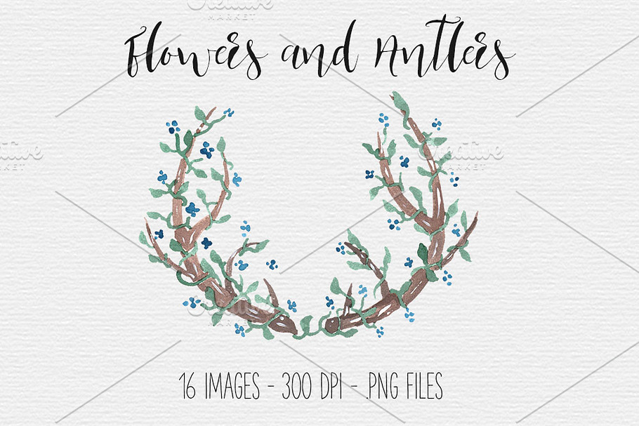 Rustic Antler and Flower Clipart