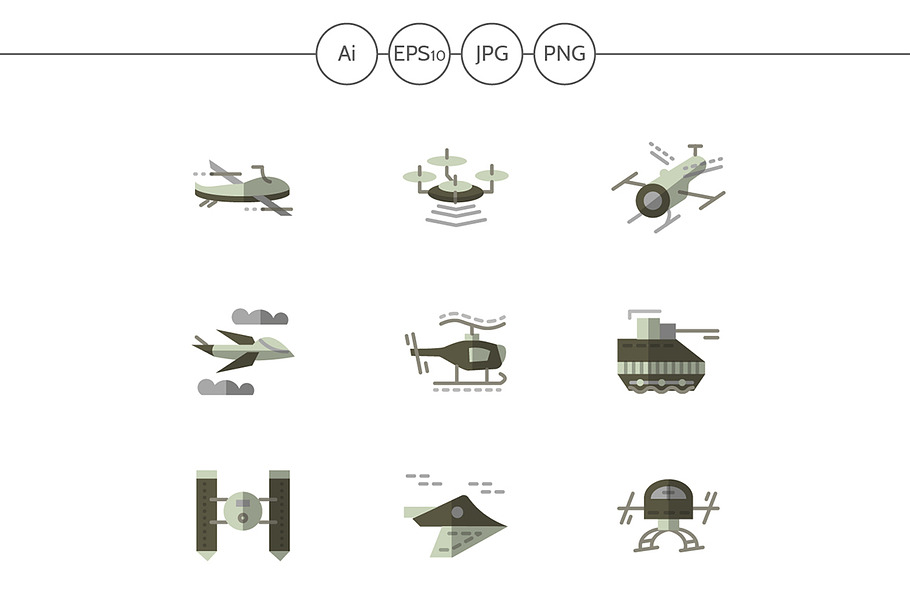 Military drones flat icons. Set 1 in Military Icons - product preview 8