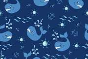 Seamless pattern with whale
