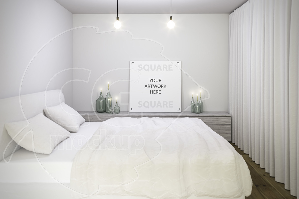 Square canvas bedroom mockup in Print Mockups - product preview 8