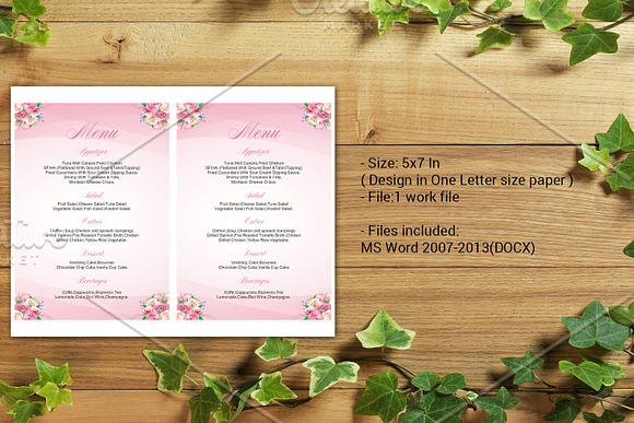 Printable Wedding Menu Template in Stationery Templates - product preview 2