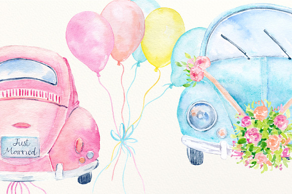 Watercolor Clipart Wedding Cars in Illustrations - product preview 2