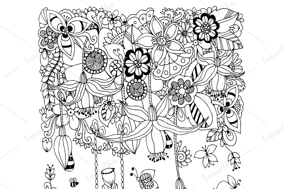 Doodle girl on a swing flowers in Illustrations - product preview 1