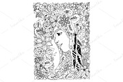 Doodle woman with flowers in hair