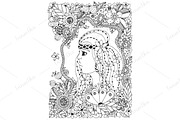 Doodle woman in floral frame