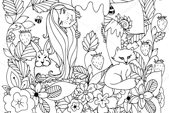 Doodle girl and mushroom in Illustrations - product preview 2