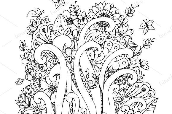 Doodle girl flowers in her hair in Illustrations - product preview 2