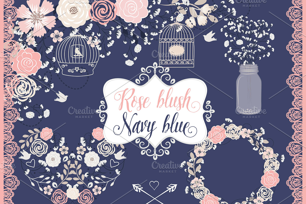 Vector navy blue and rose blush  in Illustrations - product preview 8