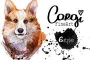 Set corgi dog fineart .6 styles