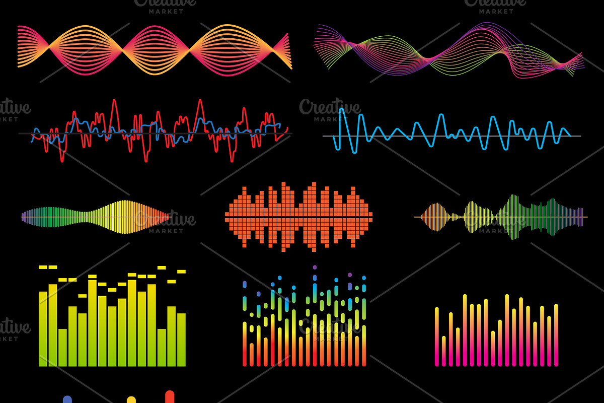 Music waves vector set in Illustrations - product preview 8