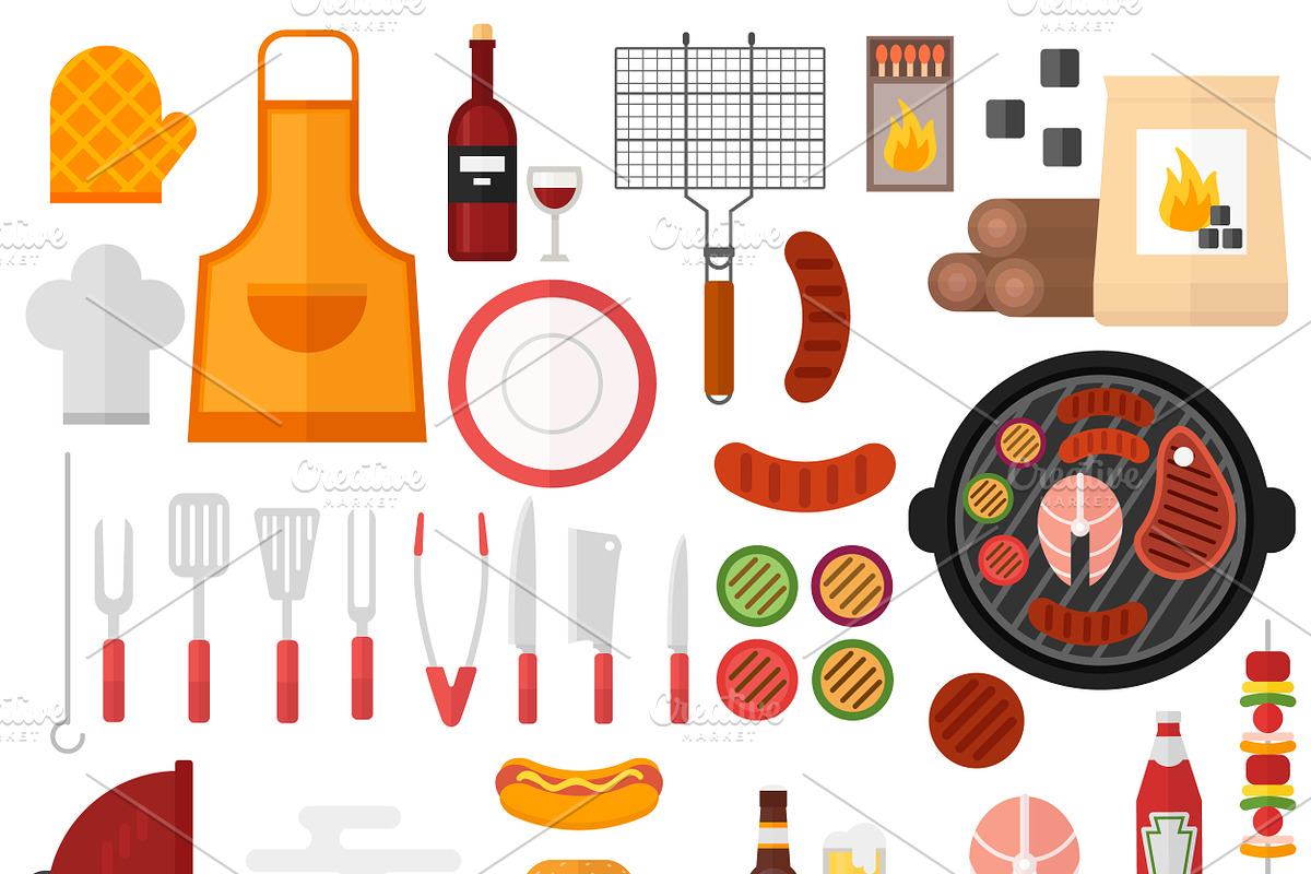 BBQ barbecue icons vector in Illustrations - product preview 8