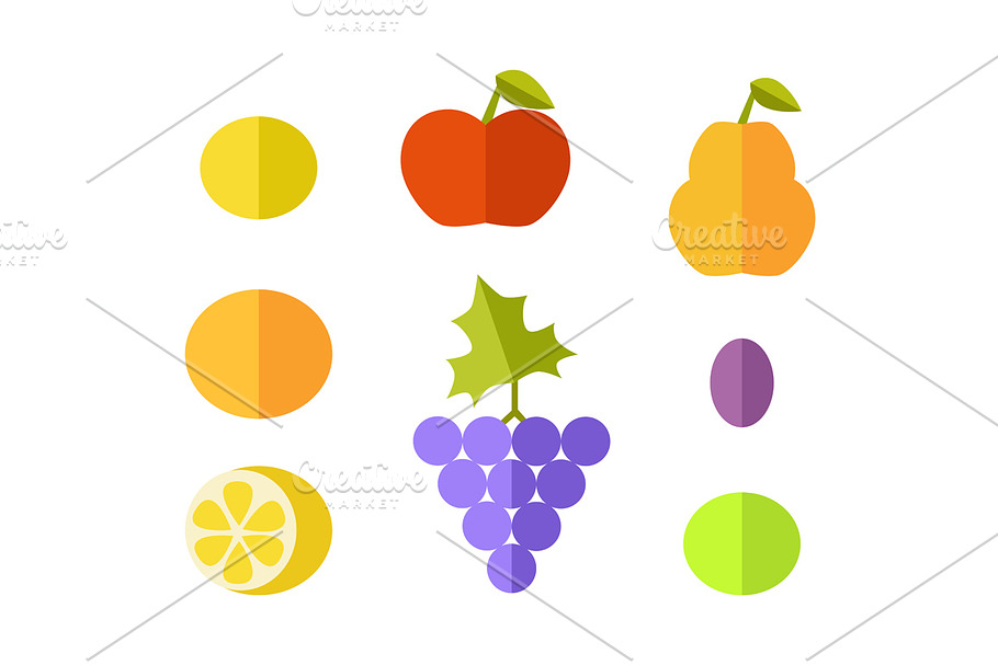cSet of Fruits Flat Design in Objects - product preview 8