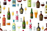 Alcohol drinks seamless patterns. 