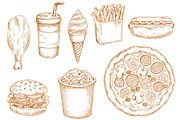 Fast food sketches set