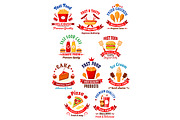 Fast food and snacks icons or signs
