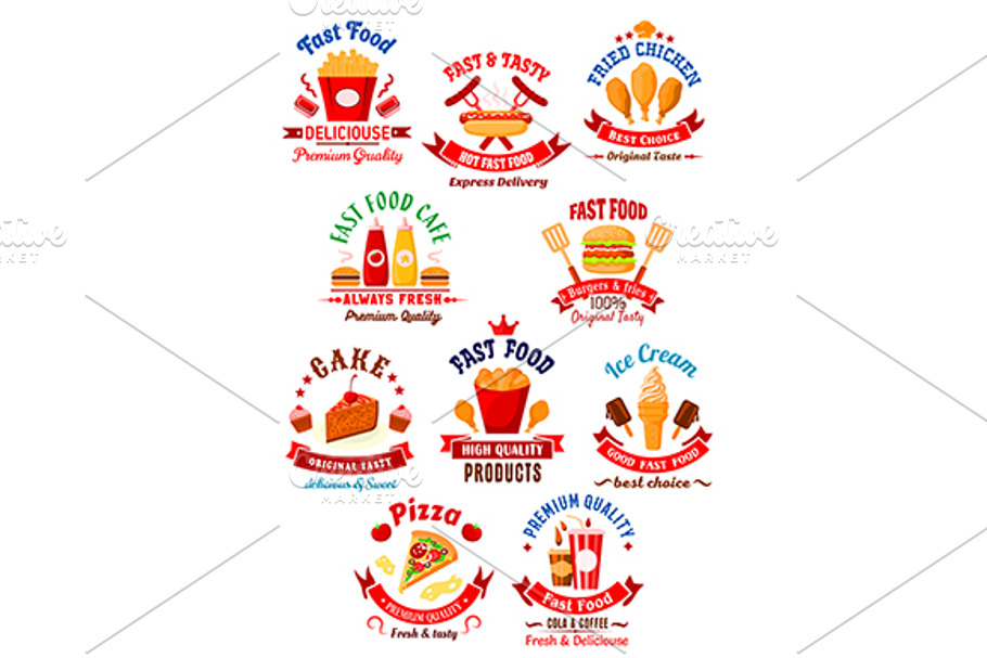 Fast food and snacks icons or signs in Graphics - product preview 8