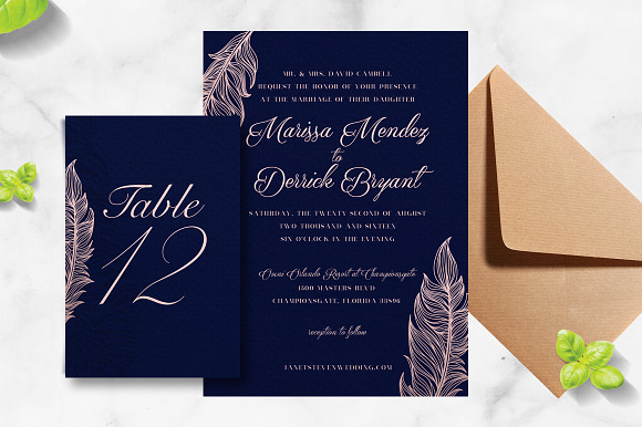 Navy Rose Gold Feather Wedding Suite in Wedding Templates - product preview 3