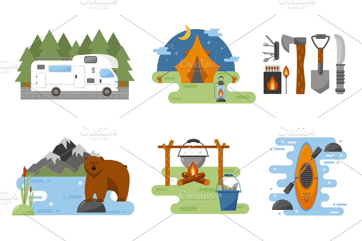 Camping equipment vector icons in Illustrations - product preview 8