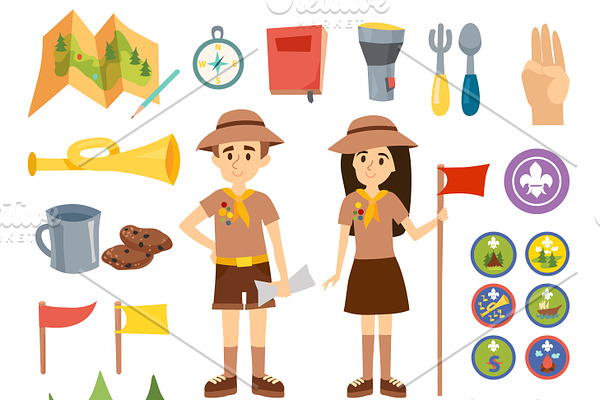Boy scouts and camping vector set