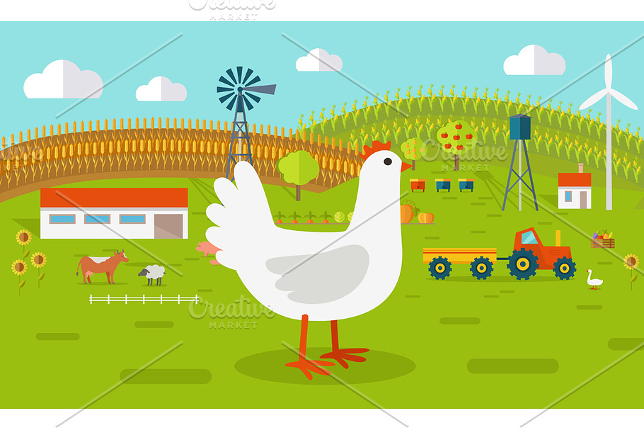 Hen on Farmyard in Illustrations - product preview 8