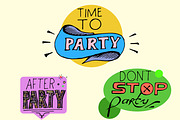 Party!!! Party stickers. Vector