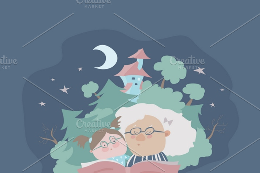 Grandma reading to her granddaughter in Illustrations - product preview 8