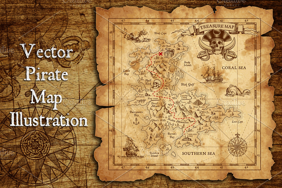 Vector Pirate Treasure Map in Illustrations - product preview 8