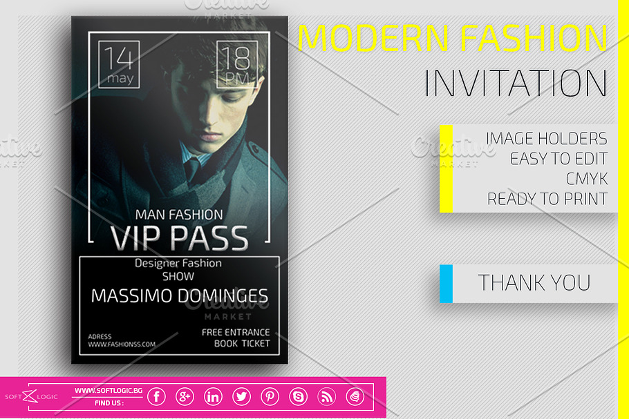 Modern Fashion  Invitation Card Pass in Card Templates - product preview 8